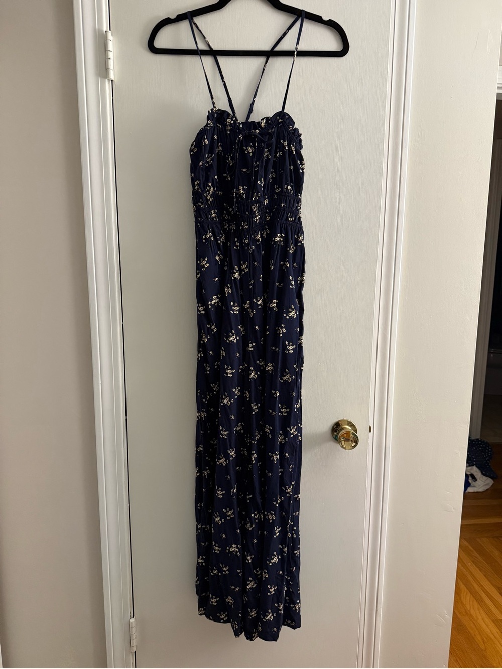 NWT Size M Navy Floral Spaghetti-Strap Jumpsuit